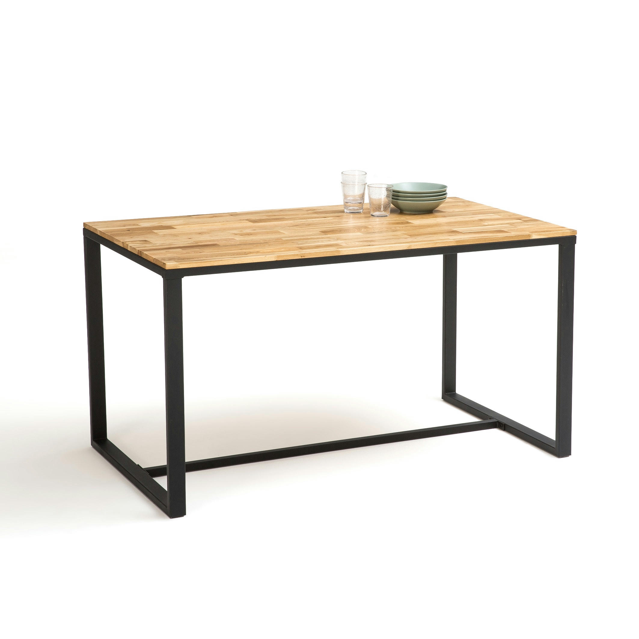 Table de cuisine 4/6 couverts chêne et acier, Hiba