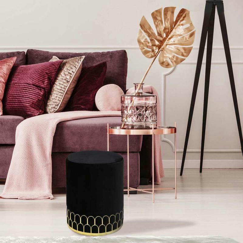 ART DÉCO - Pouf liseré en métal doré noir