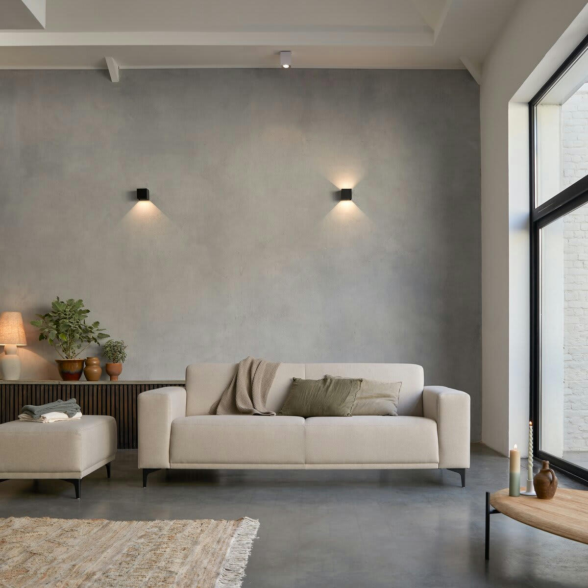 LARS - Canapé en tissu 3 places écru