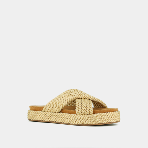 Mules à plateformes et brides entrecrois...en corde beige | WAELITO