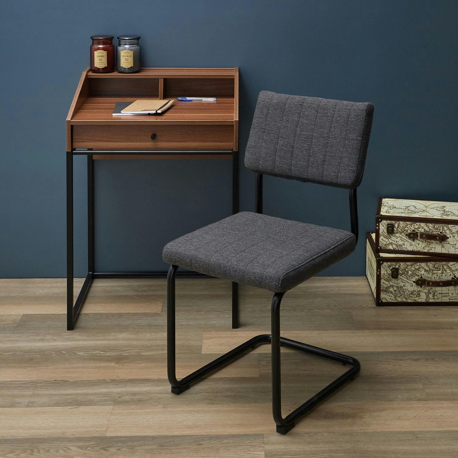 ALBAN - Lot de 2 chaises gris foncé