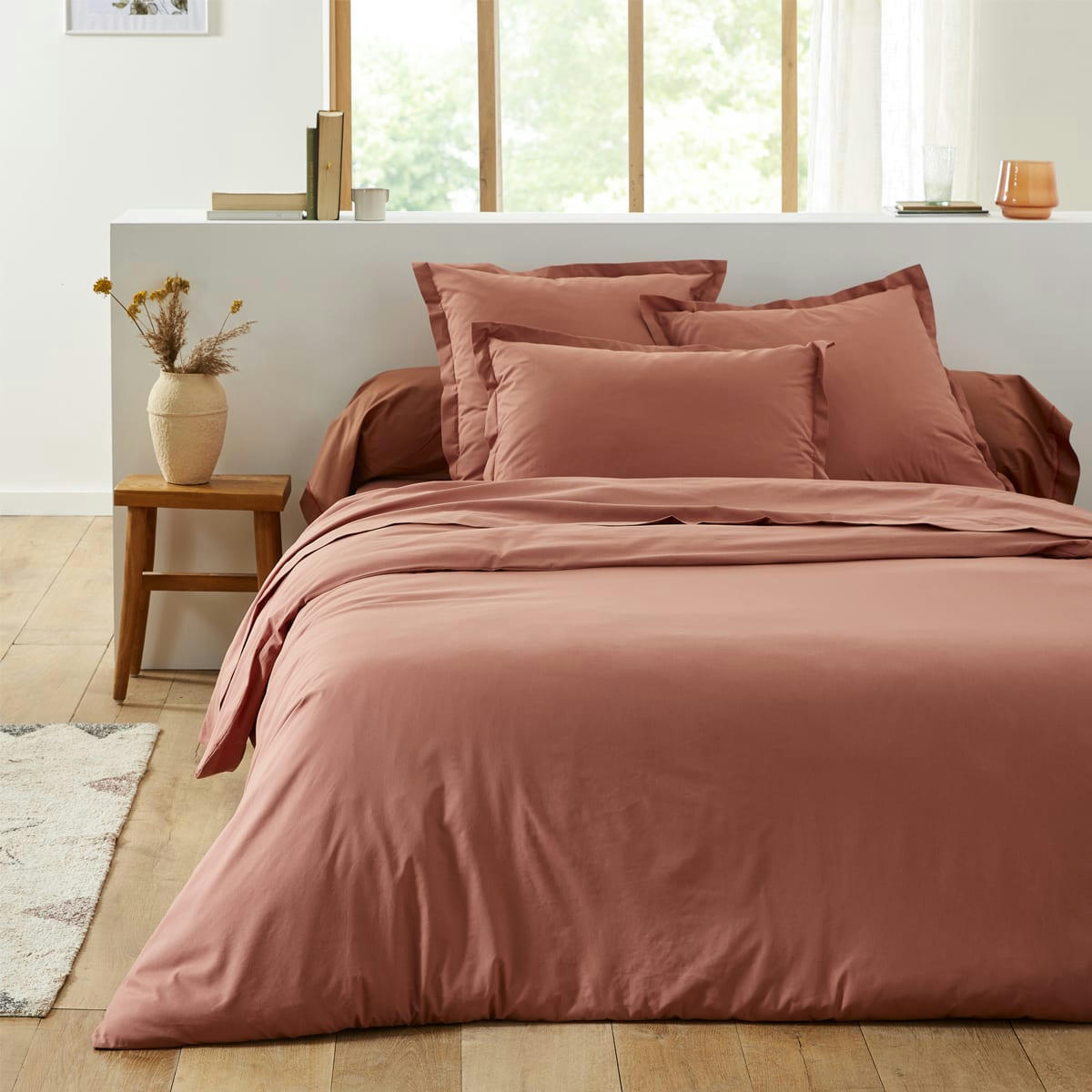 LES UNIS 57 FILS - Drap housse uni en coton terracotta 180x200