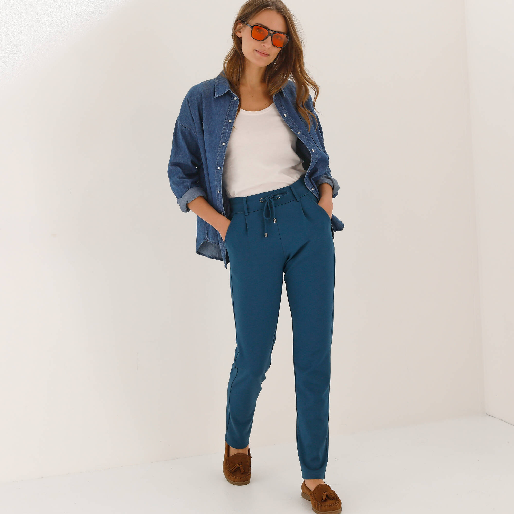 Pantalon chino uni, maille milano