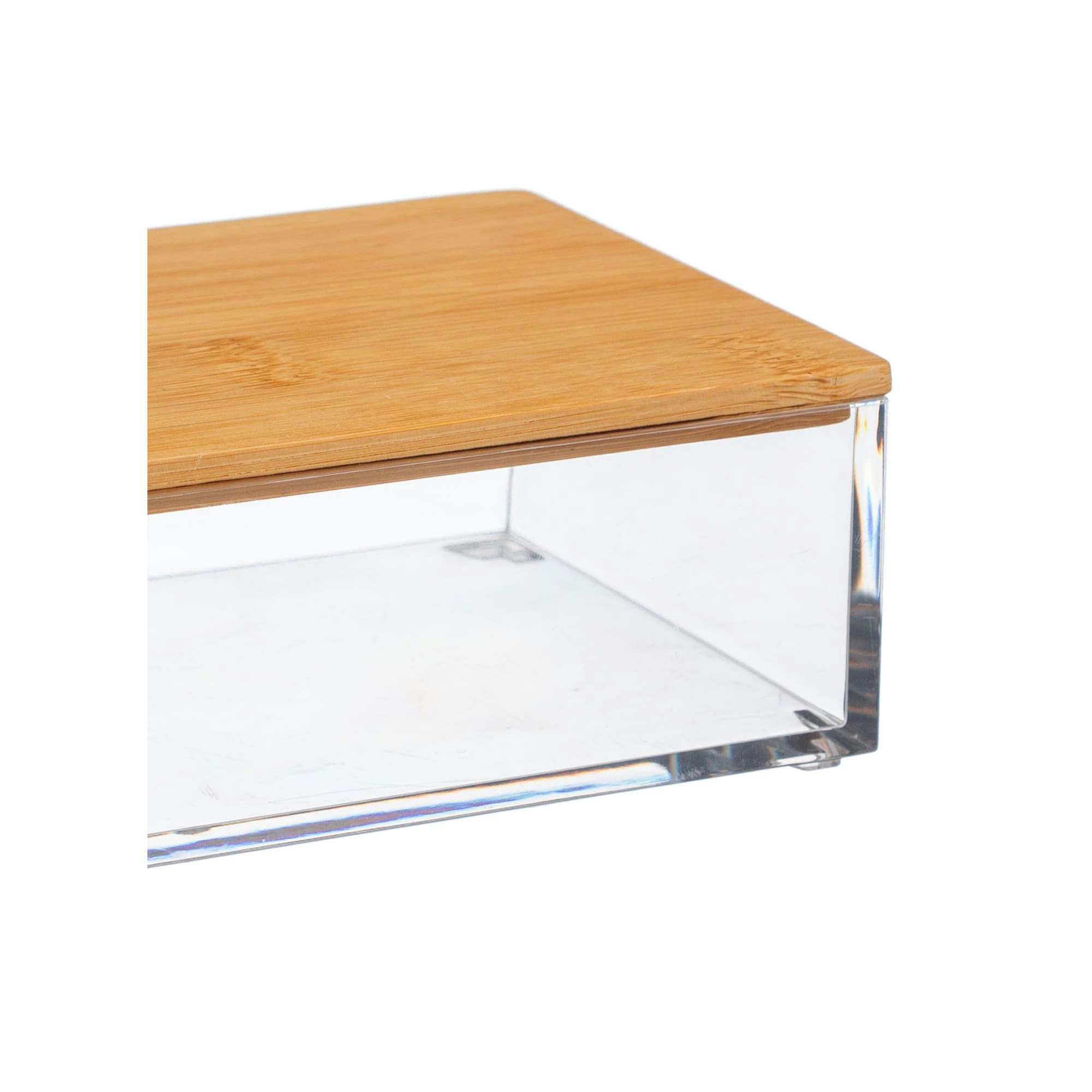 - Boîte salle de bain rectangulaire transparent et bambou - 16x9.6x5.1cm