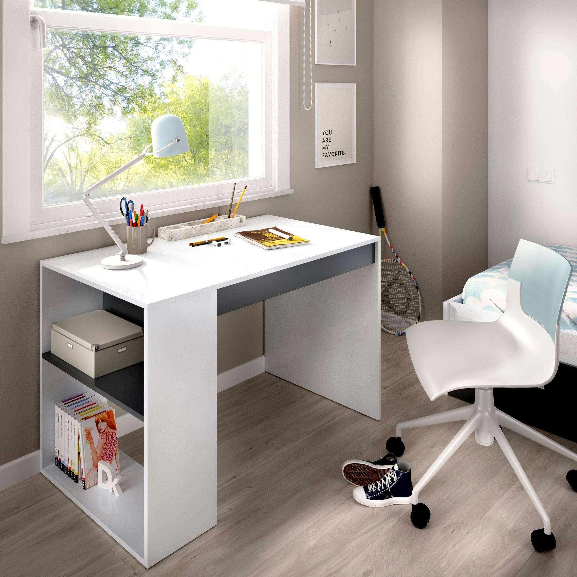 DFALC - Bureau effet bois blanc et anthracite