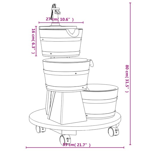 NNEVL Wheeled Water Fountain with Pump 55x55x80 cm Solid Wood Fir