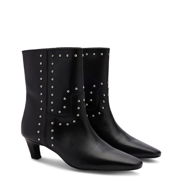 Zwarte leren enkellaarsjes met zilverkleurige studs