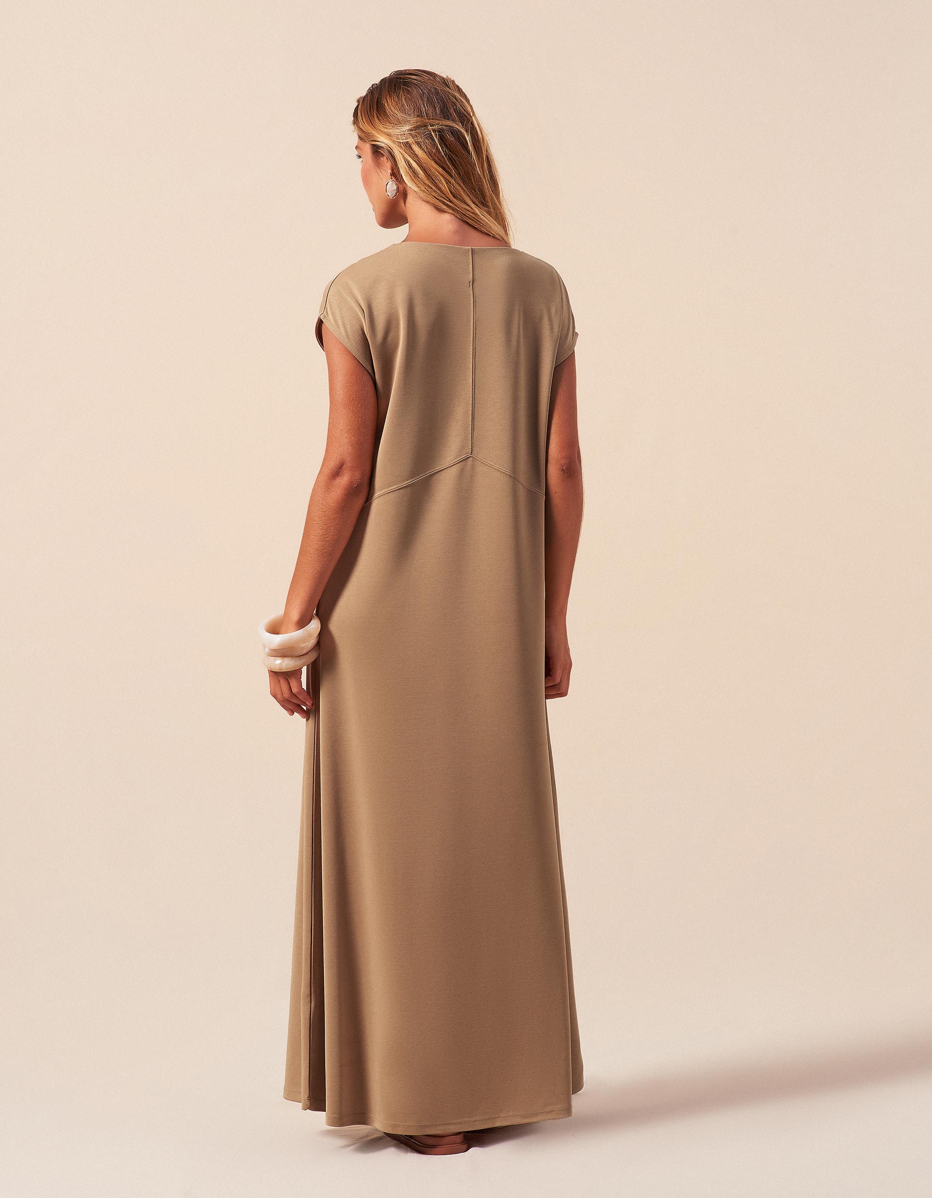 Vestido, Mulher, Bege