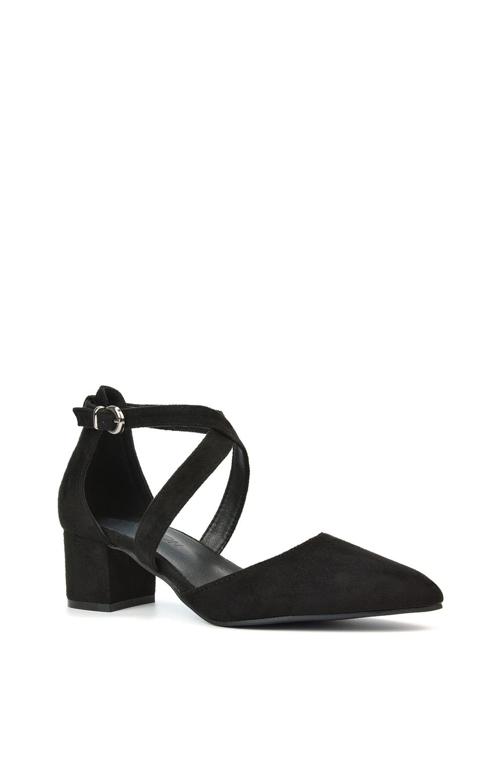 XY London Cynthia' Pointed Toe Ankle Strap Mid Block Heel Court Shoes