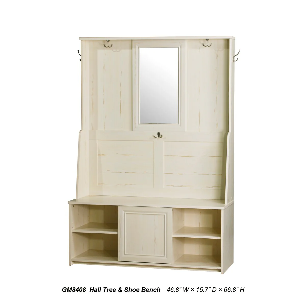 Saint Birch Salisbury Antique White Hall Tree and Shoe Bench