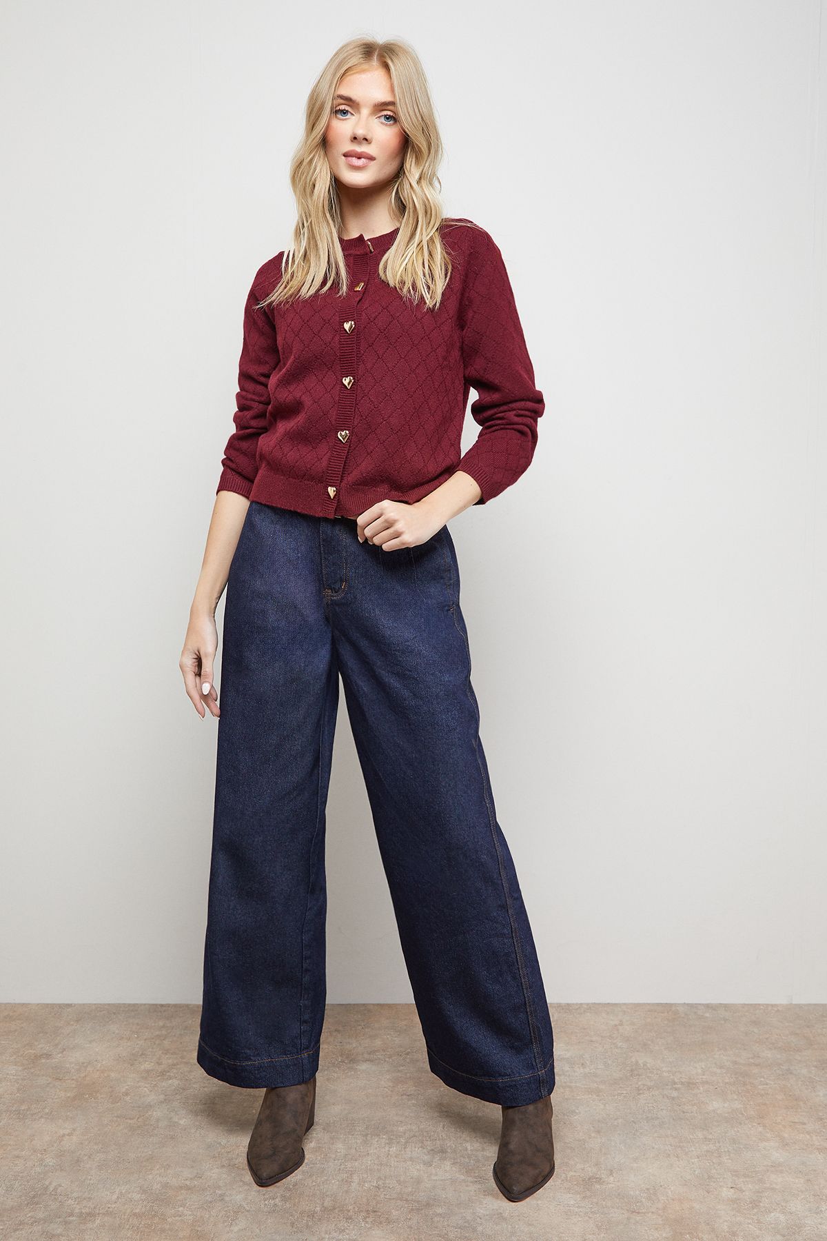 Oasis Heart Button Crew Neck Cardigan