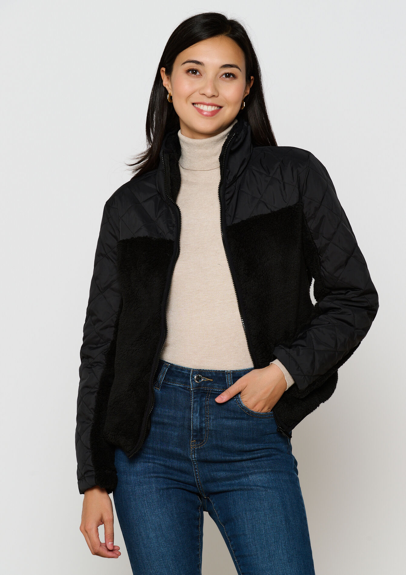 Fleece met gewatteerde schouders