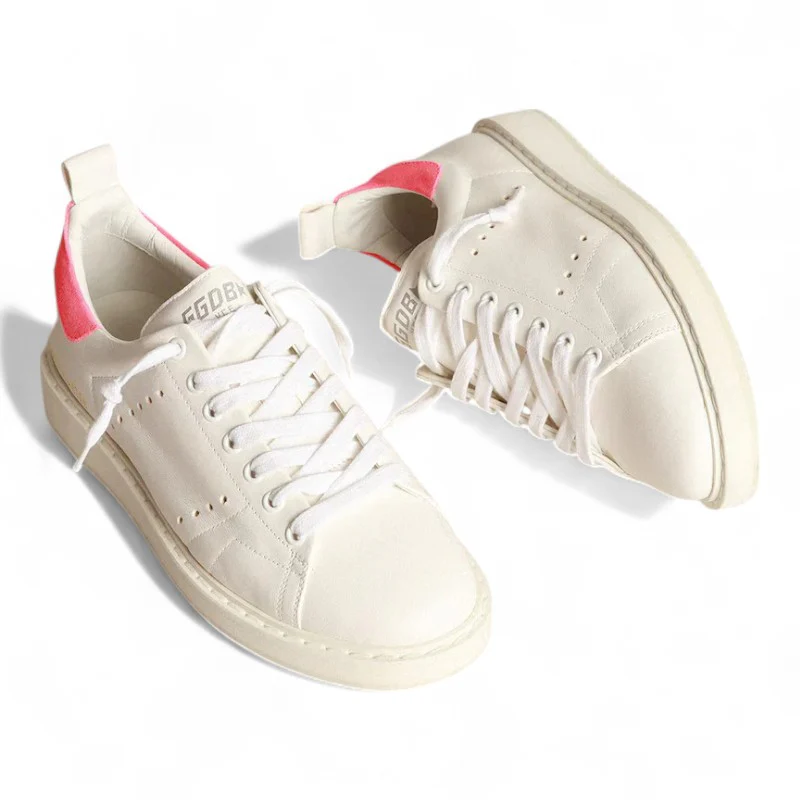 Starter sneakers in white nappa leather with pink suede heel tab