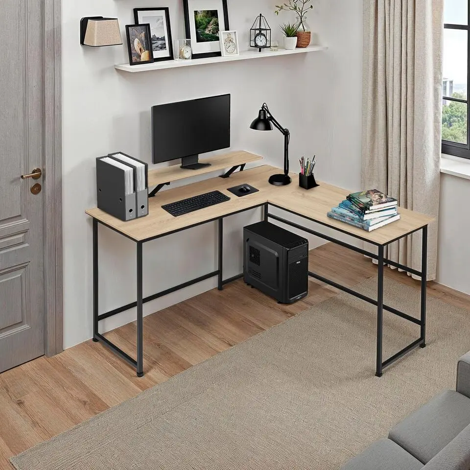 tectake Bureau Melrose 140x130x76,5cm, Industrieel Licht Hout, Eiken Sonoma