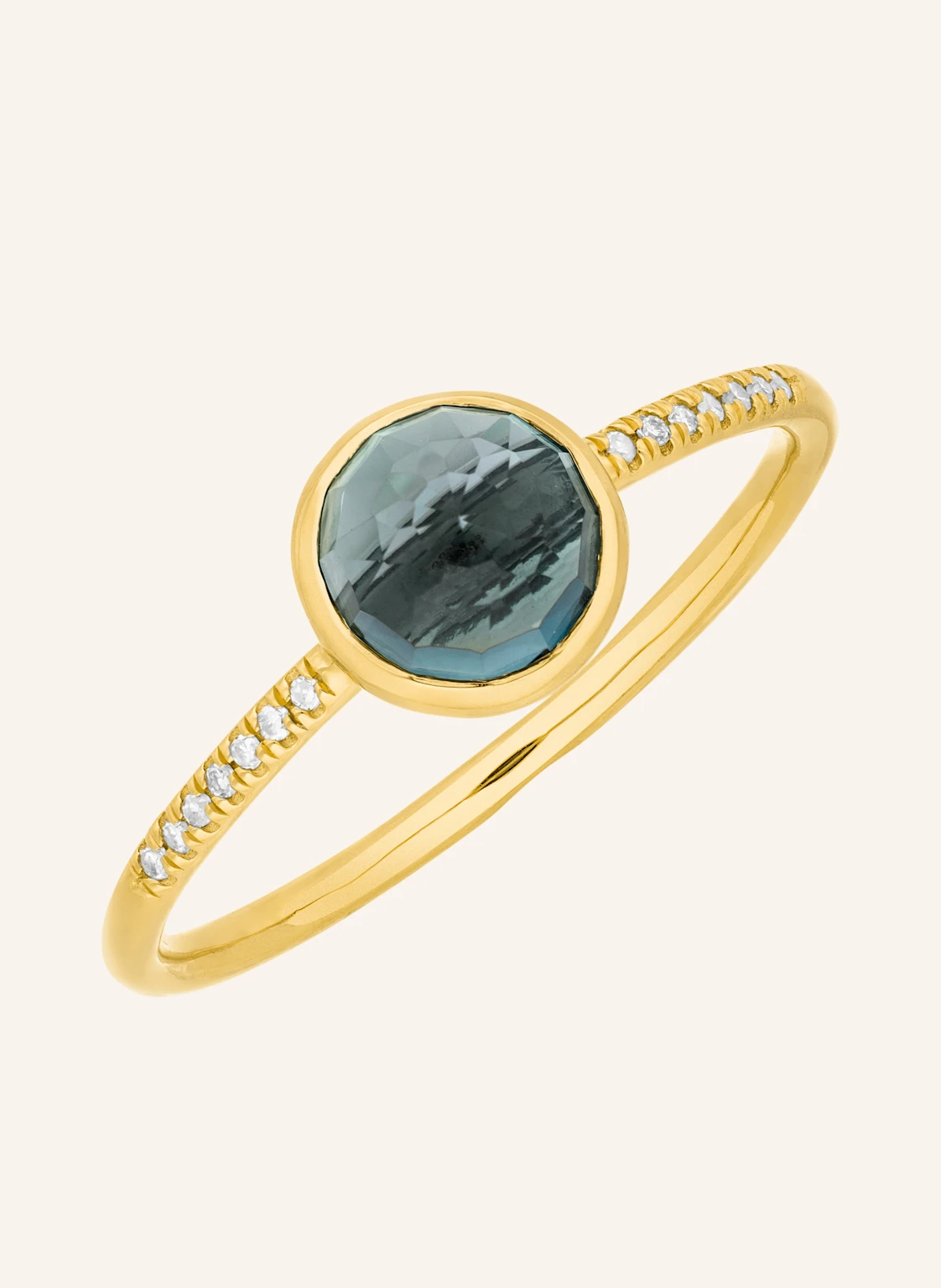 Leaf Ring BLUE TOPAS aus 14 Karat Gelbgold mit Diamanten