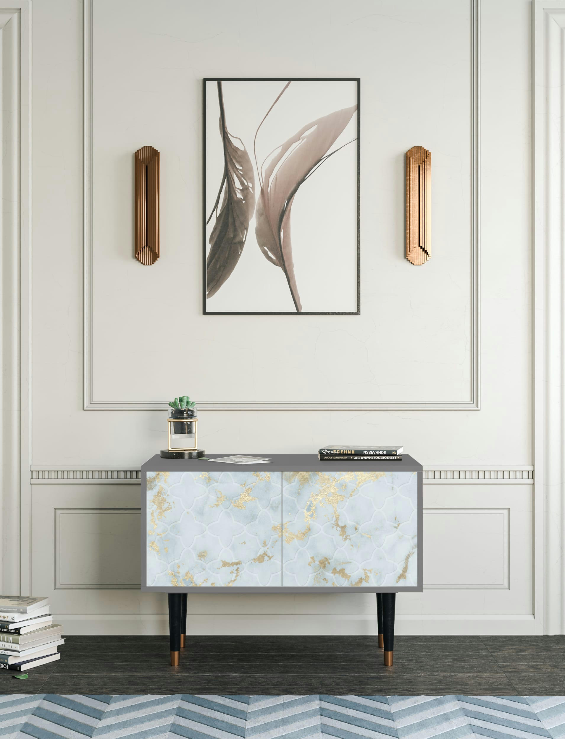 GOLDEN WAVES - Buffet bas  blanc clair 2 portes L 94 cm