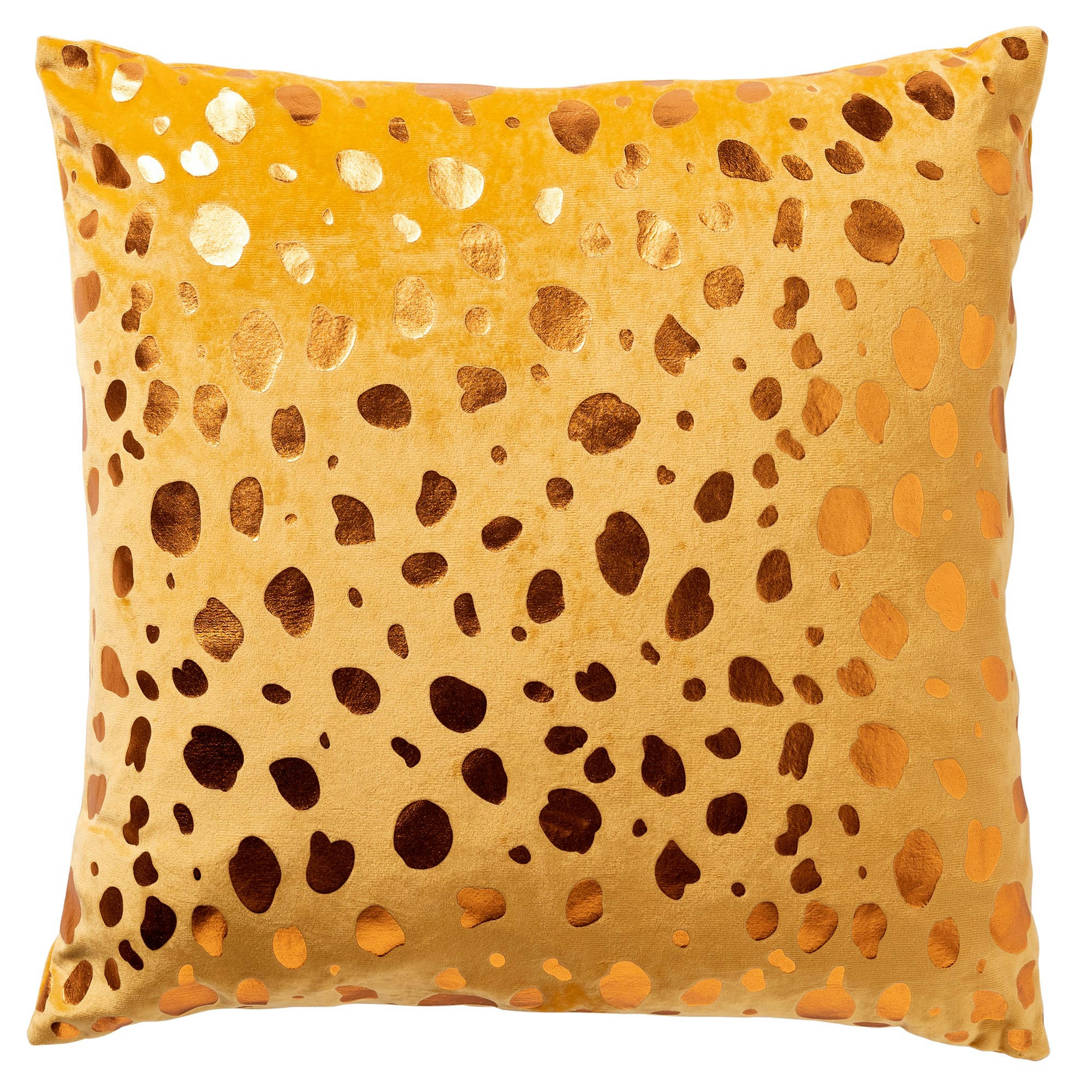 - Coussin - jaune en velours 45x45 cm avec un motif à pois