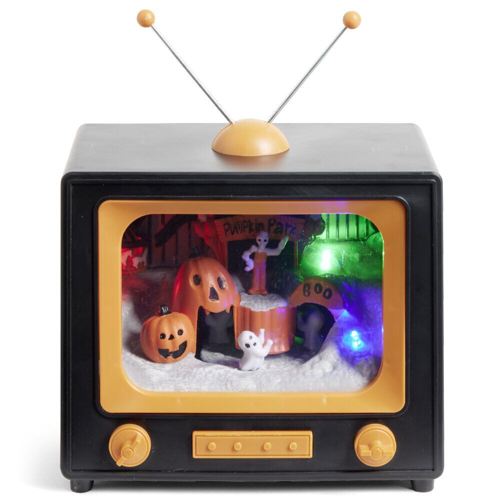 Village animé Halloween à piles télévision pumpkin park H19cm