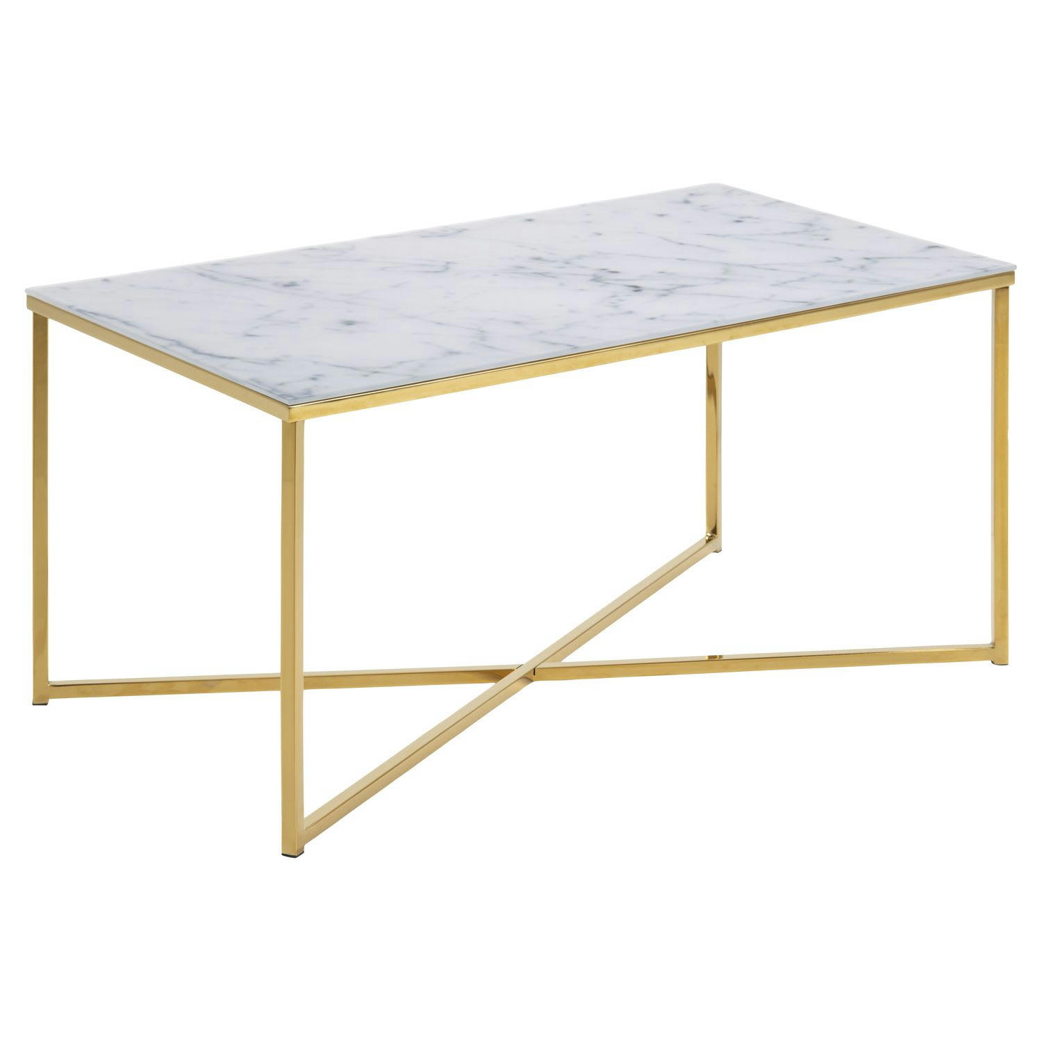 ALYSÉ - Table basse rectangulaire effet marbre en verre et métal blanc