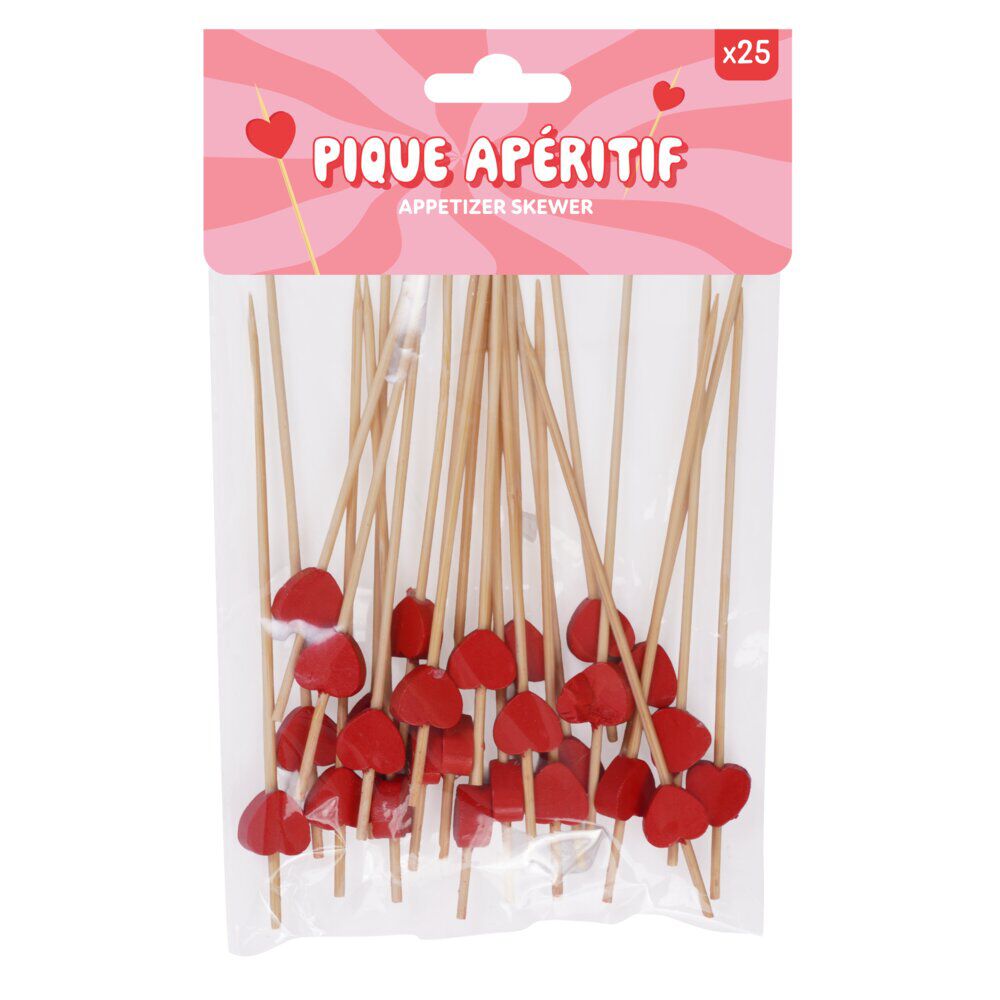 Pique apéritif bois avec coeur rouge x25
