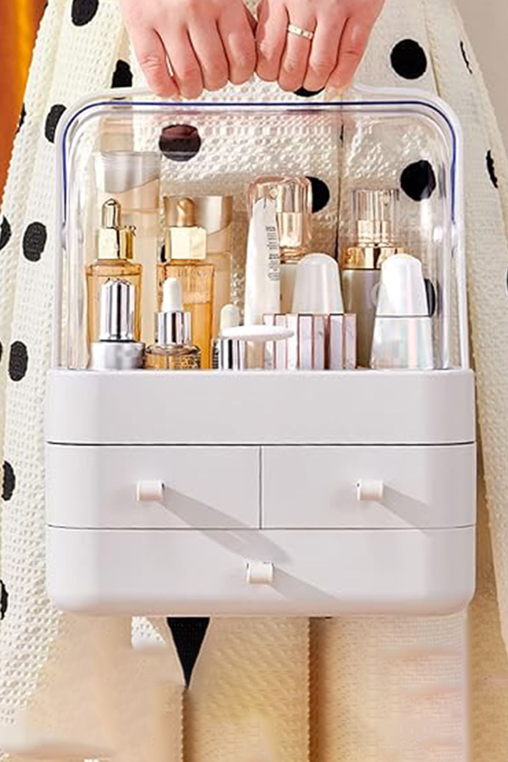 Living and Home 39CM High Cosmetic Organizer Makeup Storage Box With 3 Drawers And Transparent Lid