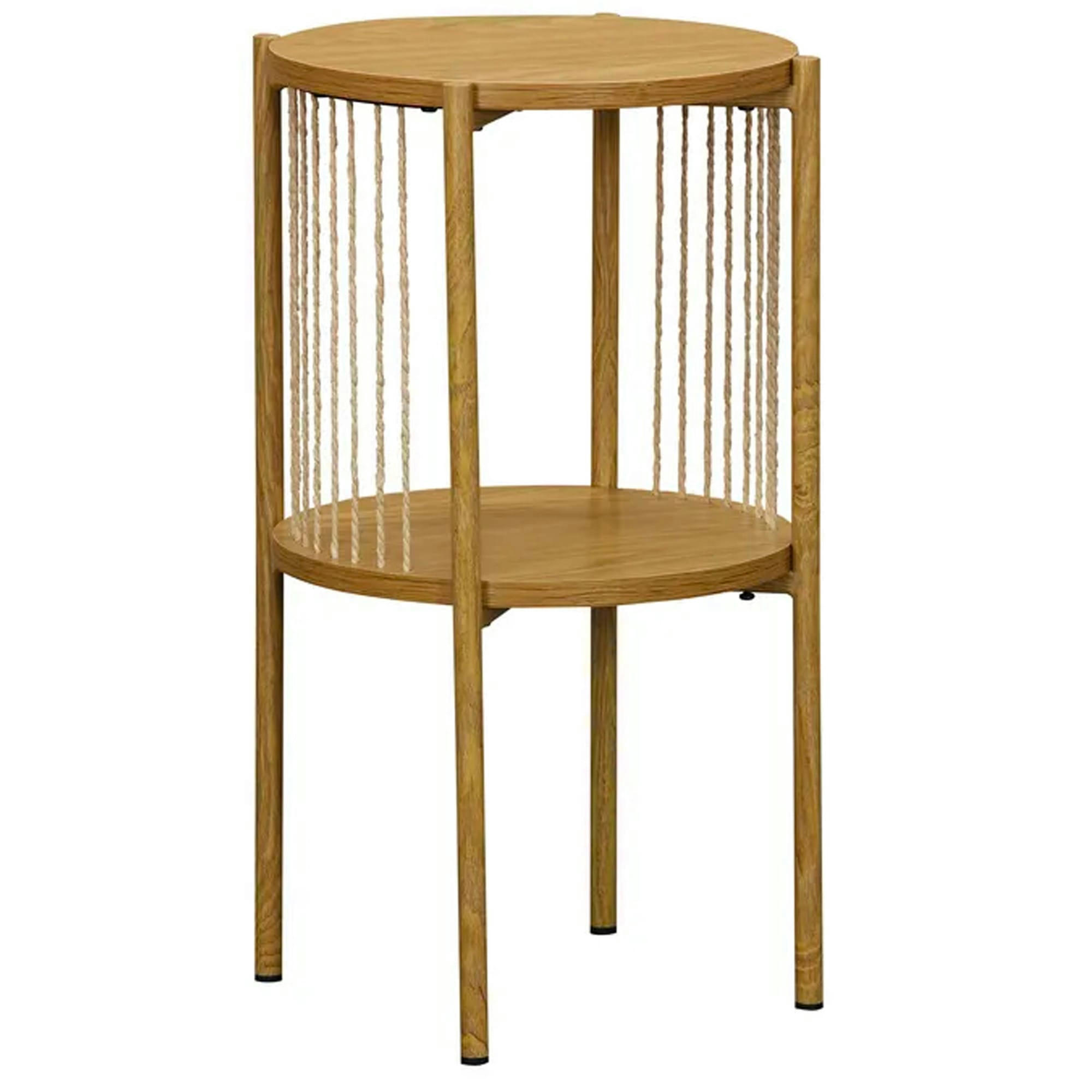 - Table de chevet 2 plateaux bois, métal et corde 35x35x65cm