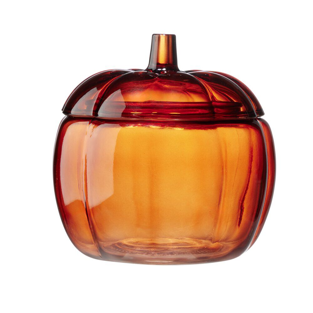Bonbonnière verre forme citrouille Ø18xH18cm (2 modèles vert ou orange)