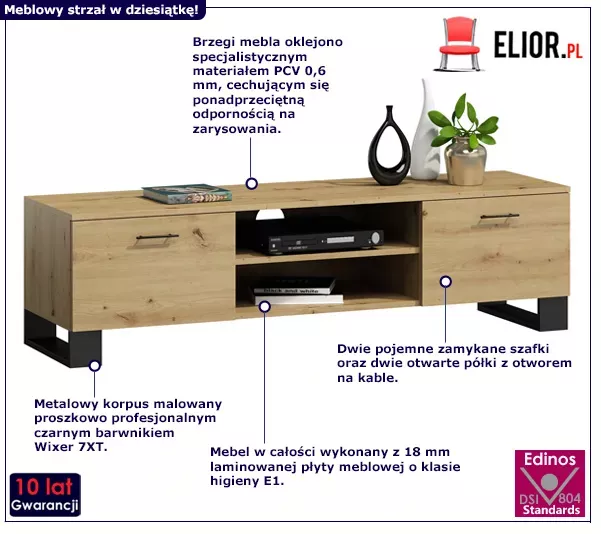 Szafka RTV na czarnych nóżkach dąb artisan - Mavon