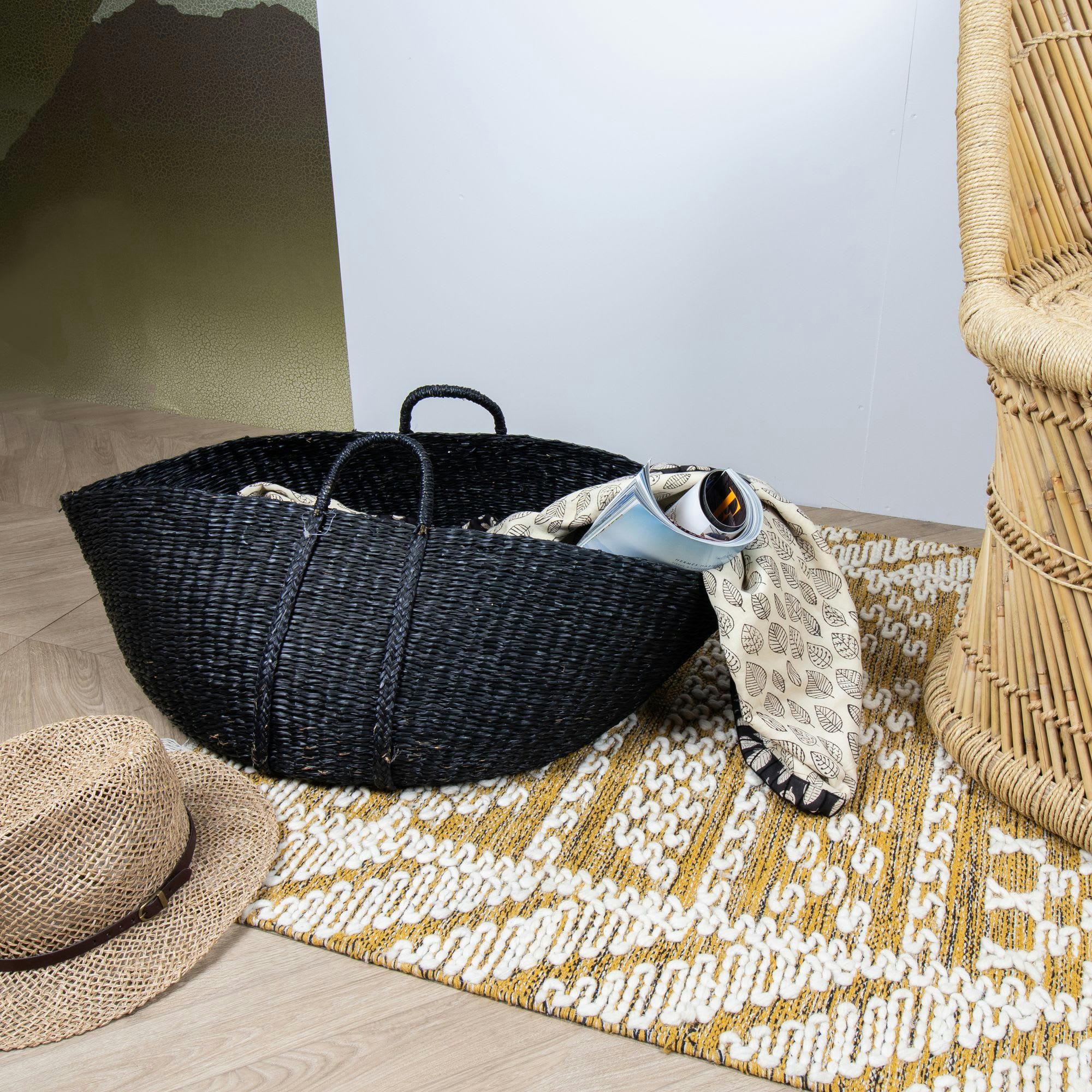 HANOI - Panier en jonc de mer noir Ø60cm