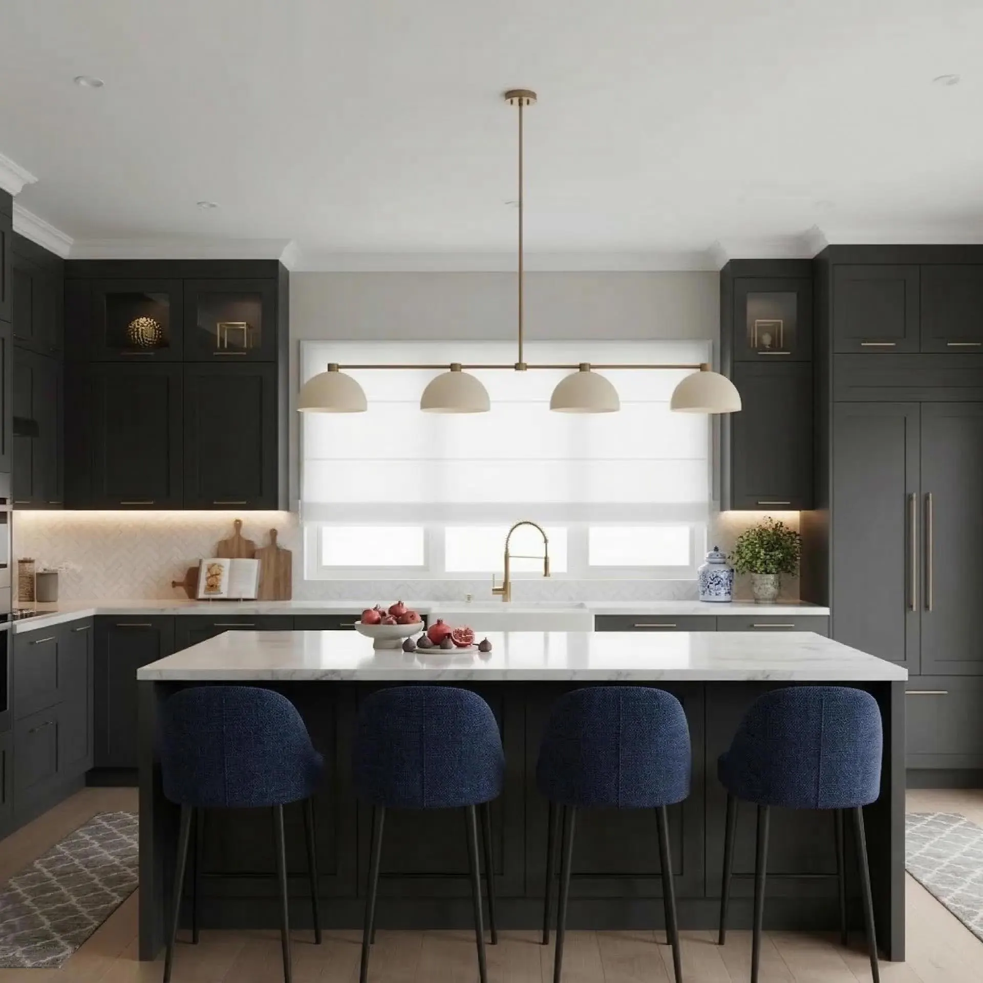 Mid Century Modern Linear Chandelier Light: Luxury Kitchen Island 4-Light Brass Linear Pendant Light Fixtures for Living Room