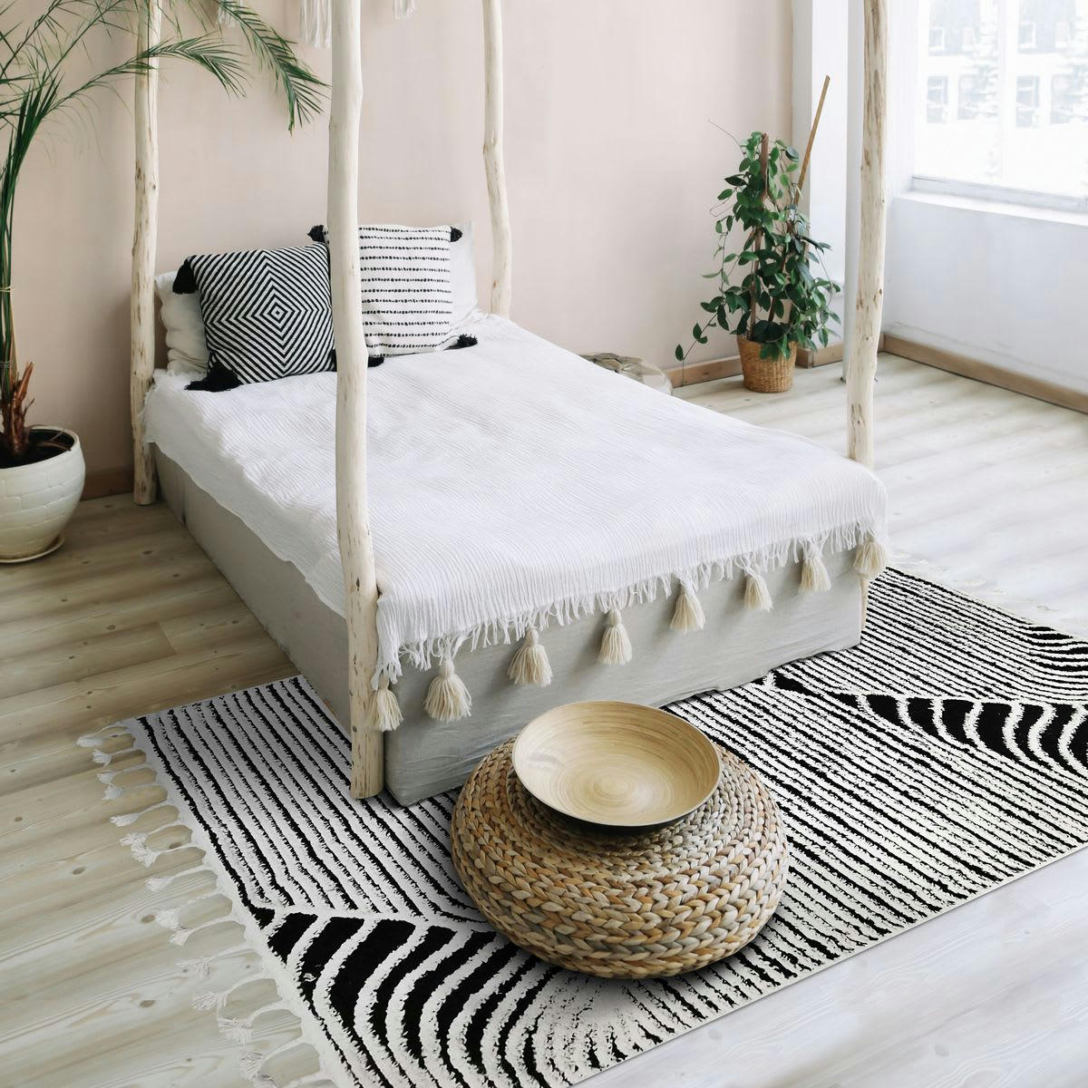 GRAPHICA - Tapis effet relief motifs montagnes blanc noir 120x170