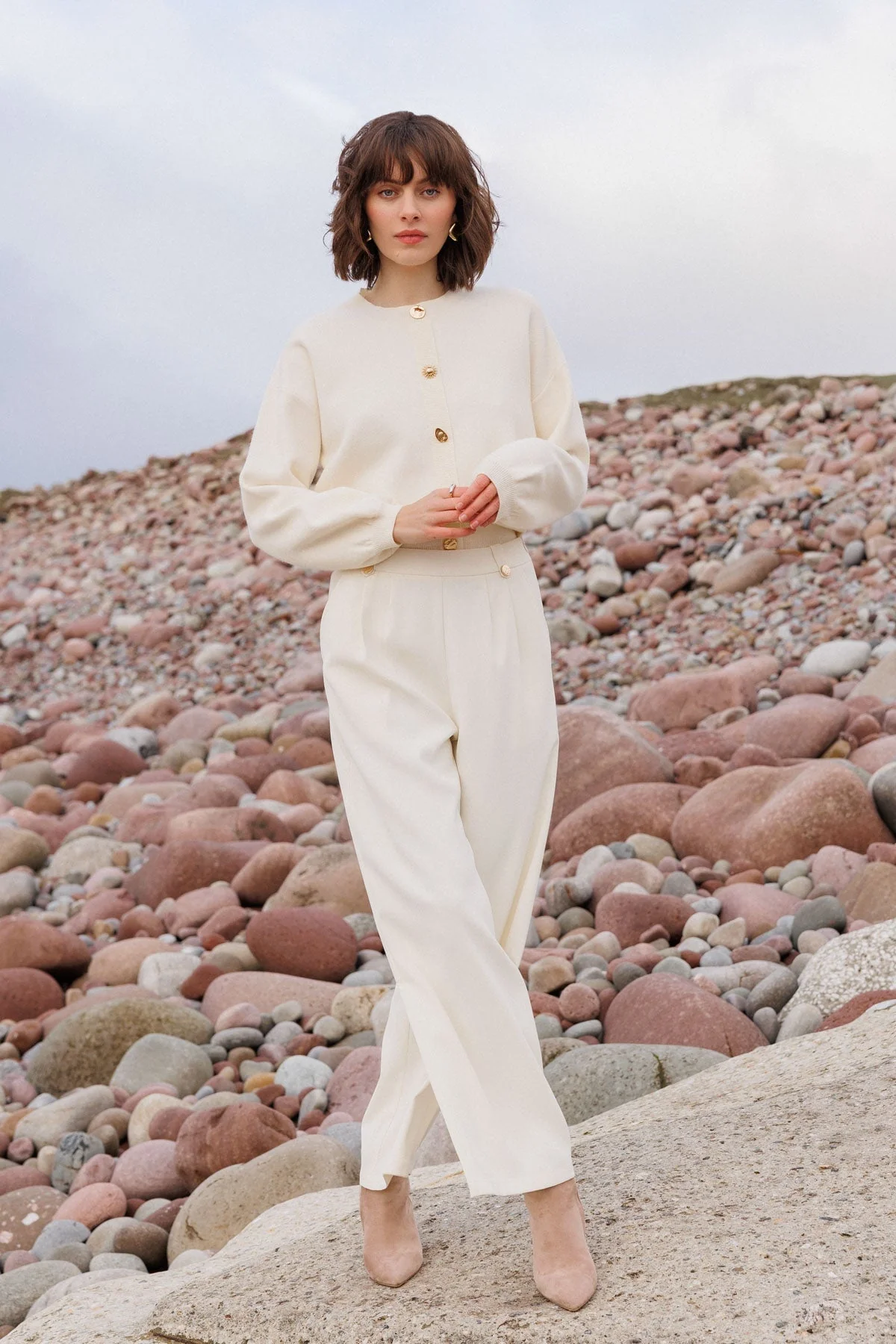 Cream Cardigan with Contrast Button Details