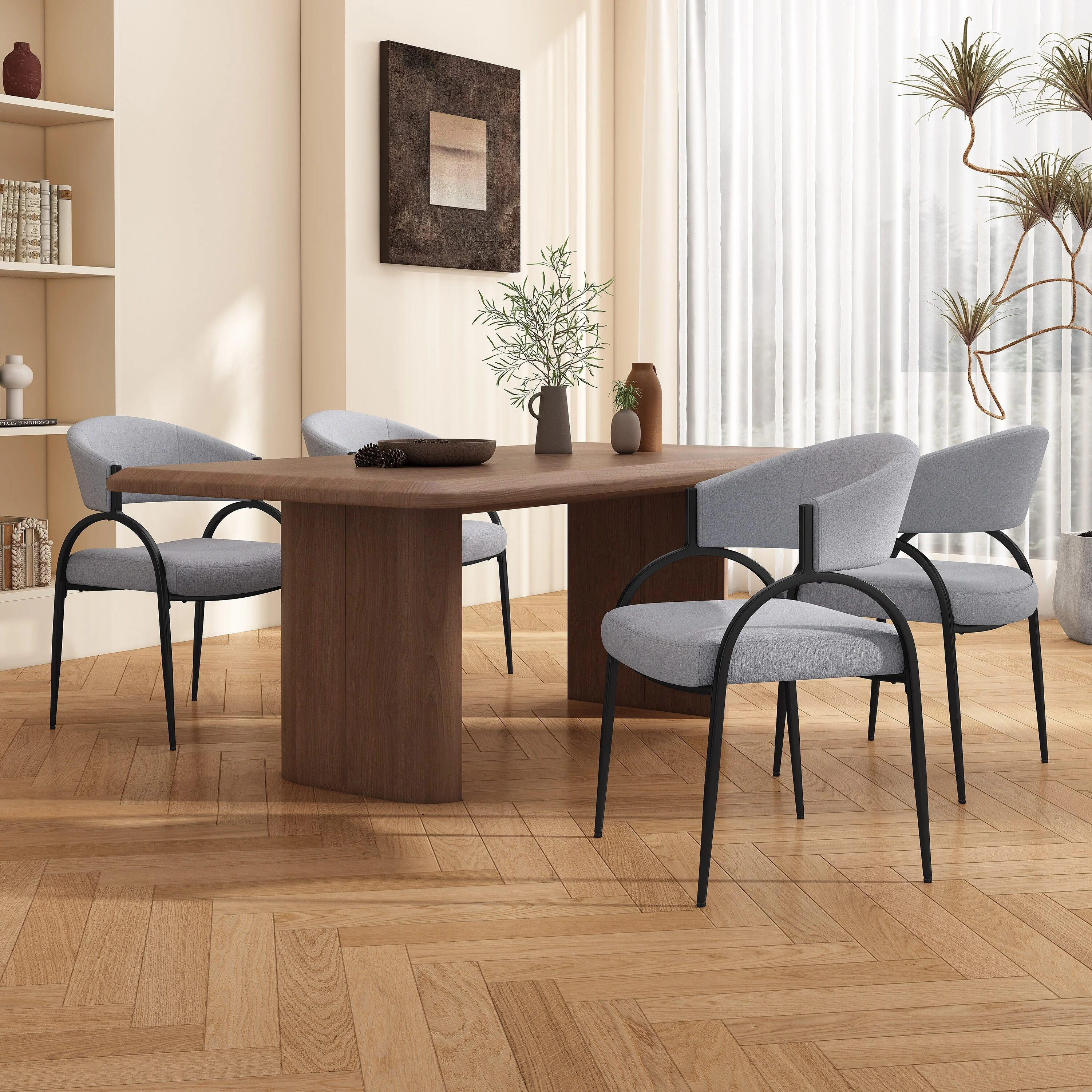 Upholstered Dining Chairs With Metal Legs (Set of 2), Gray