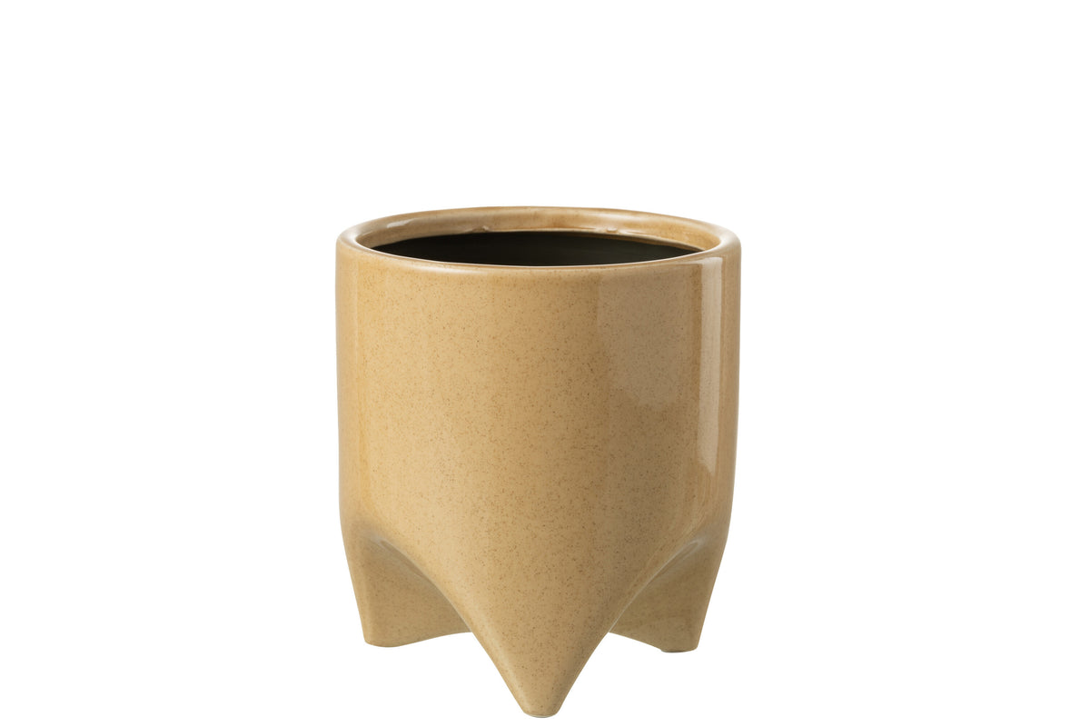 J-Line bloempot Helia - keramiek - lichtbruin - medium - Ø 15 cm