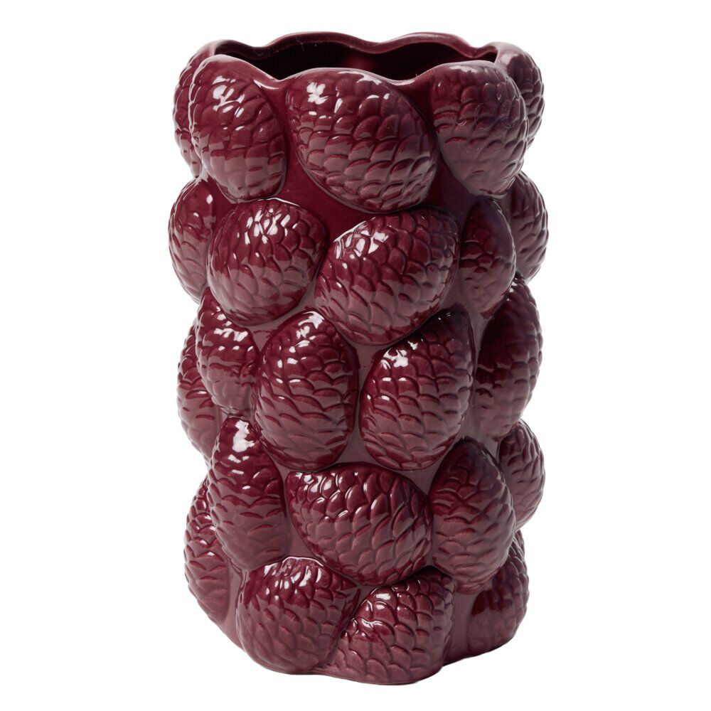 Vase céramique pommes de pin en relief Ø14,5xH22,5cm (2 modèles bordeaux ou blanc)