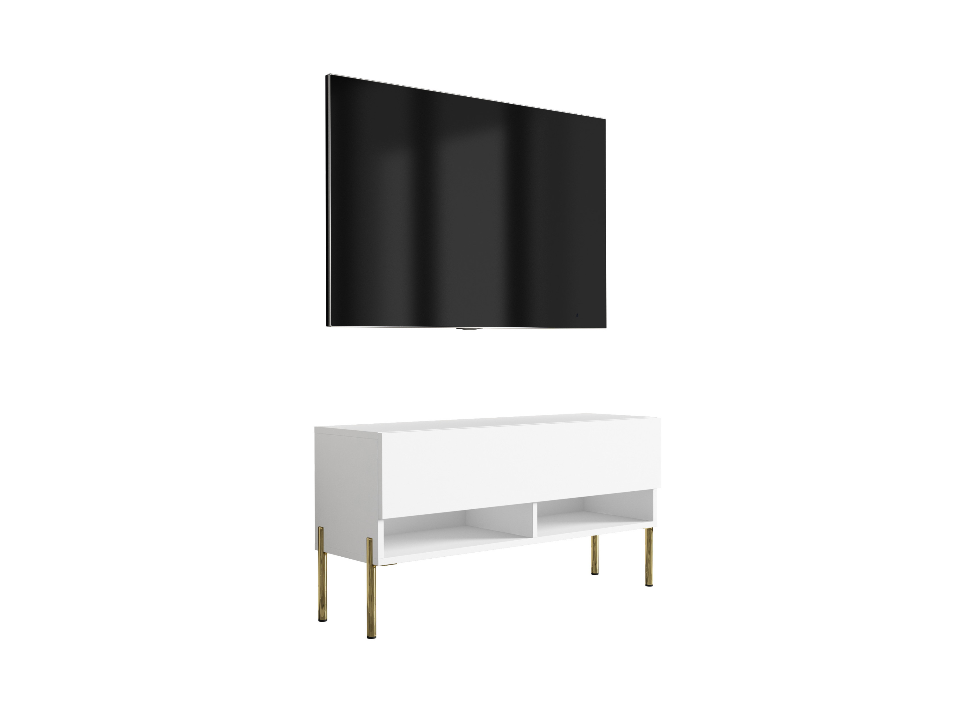 Szafka RTV Biały Mat, nogi proste złote, 100 x 32 x 52 cm
