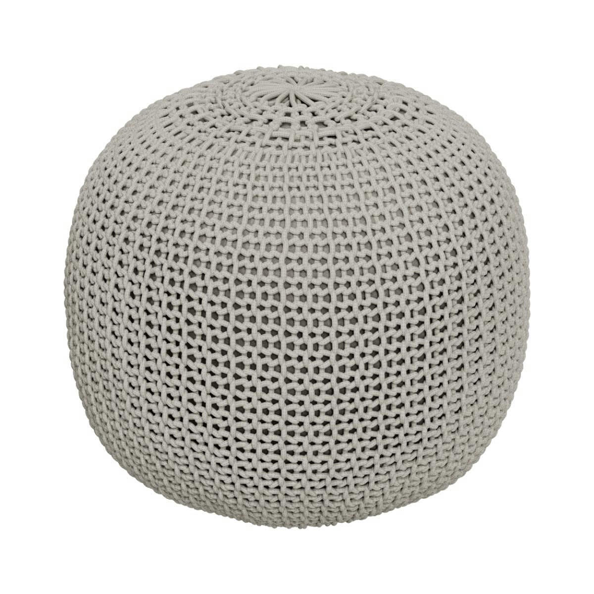 ELISA - Pouf tricot rond en coton gris clair D40 cm