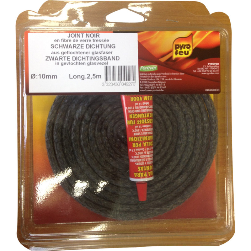 Joint tressé de porte d'insert avec colle Ø 10 mm 2,5 m PYROFEU