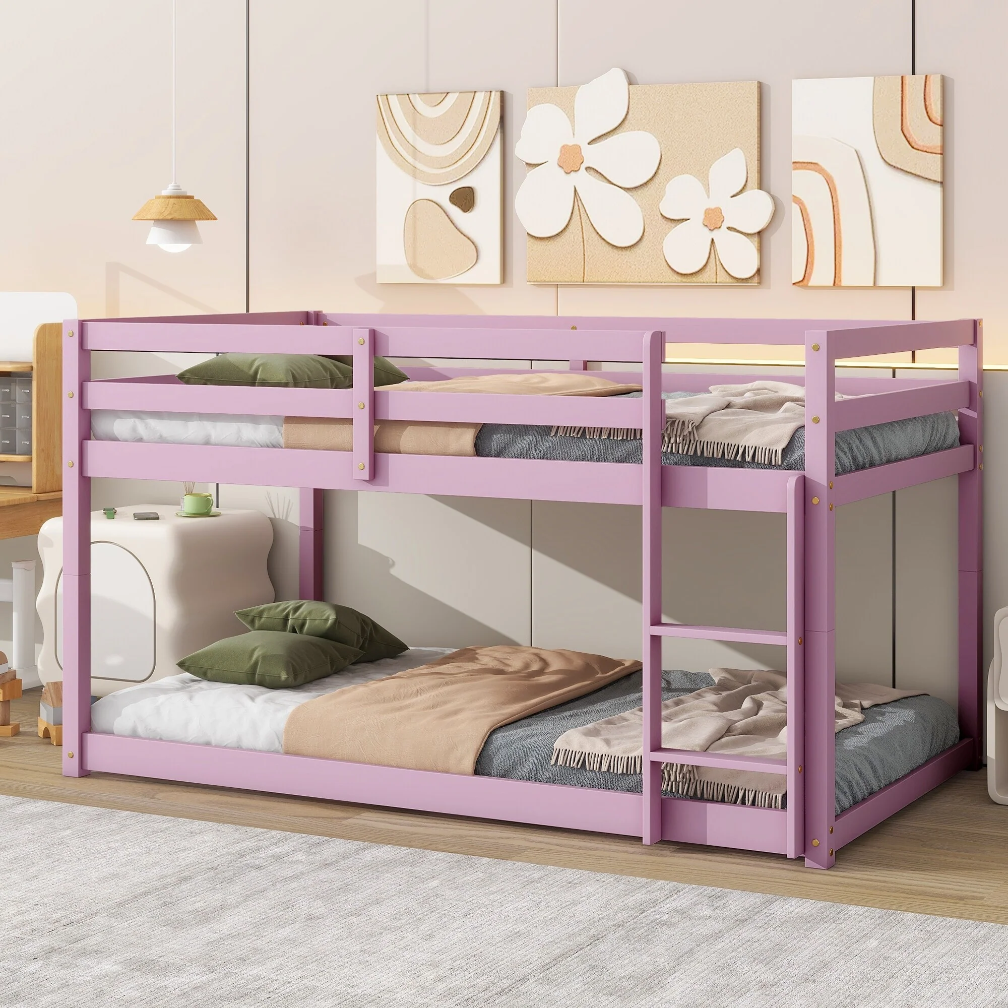 Solid Wooden, Twin over Twin Loft Bed with Ladder ,Upper and Bottom Bed Platforms crafted with Strengthened Slats