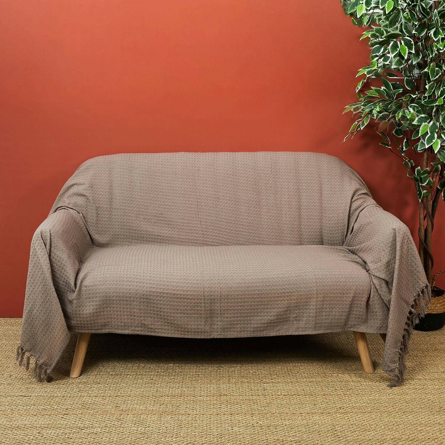 - Plaid gaufré 170 cm x 250 cm marron taupe