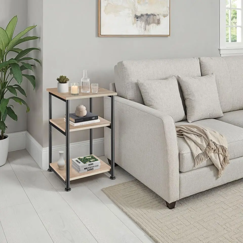 tectake Bijzettafel Memphis 34x30x59cm, Industrieel Licht Hout, Eiken Sonoma