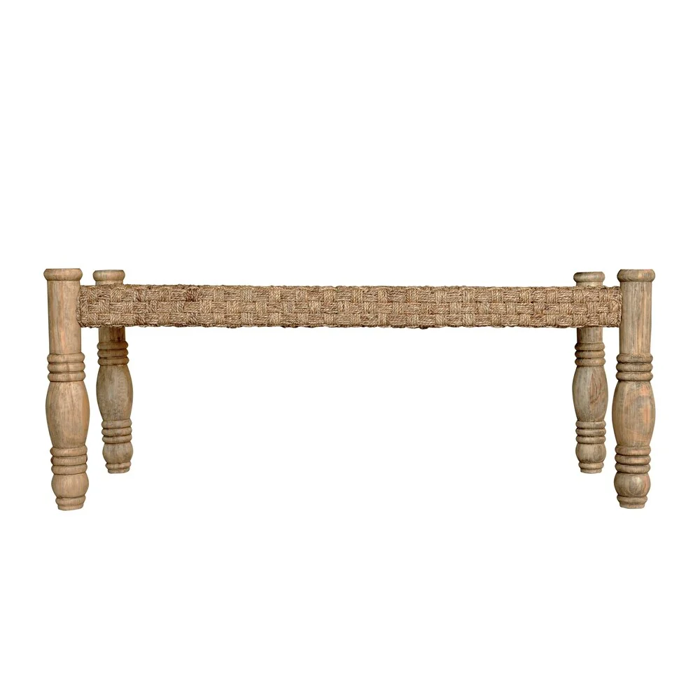 Small Sand Woven Seat Wood Dining Bench