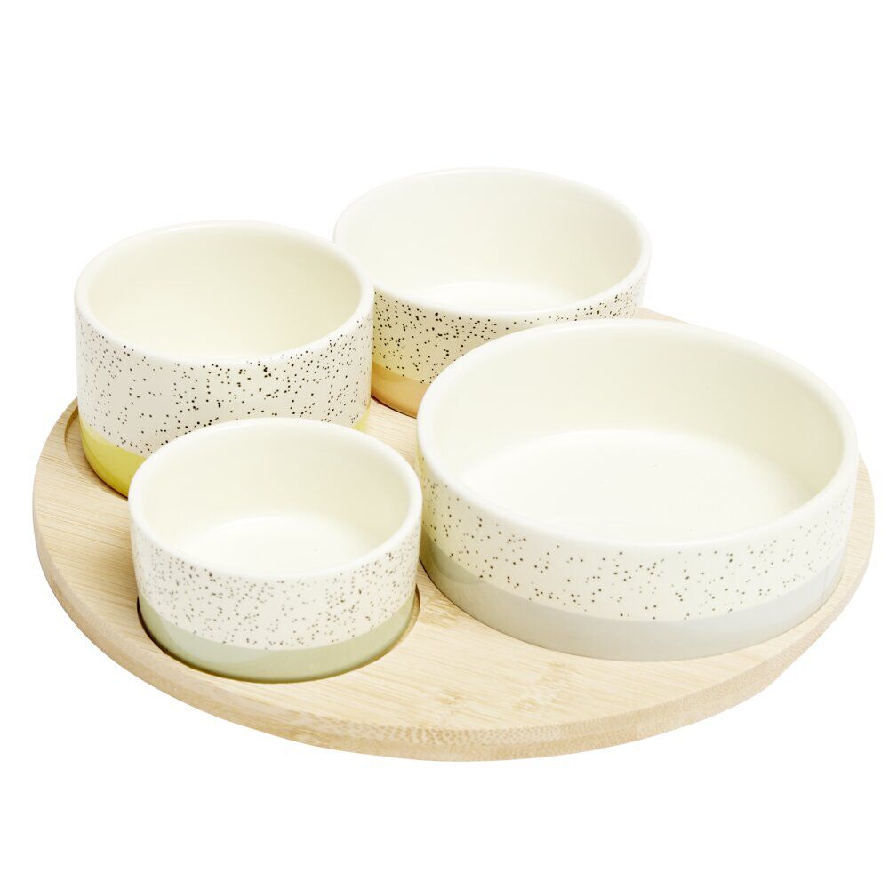 Plateau apéritif rond en bambou Ø22xH5,6cm avec 4 coupelles