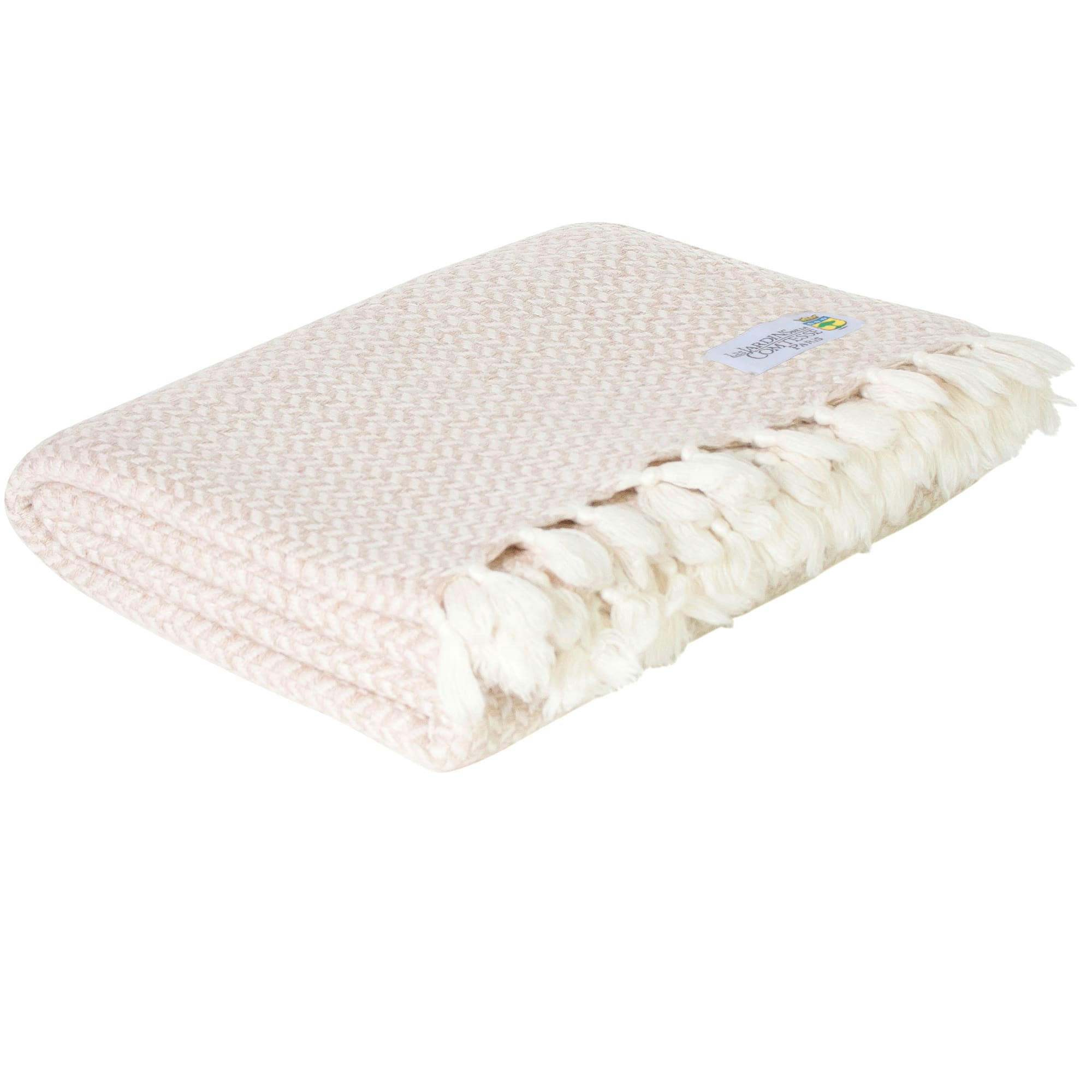 CAMEL - Plaid cachemire et laine petits chevrons beige foncé 130 x 230 cm