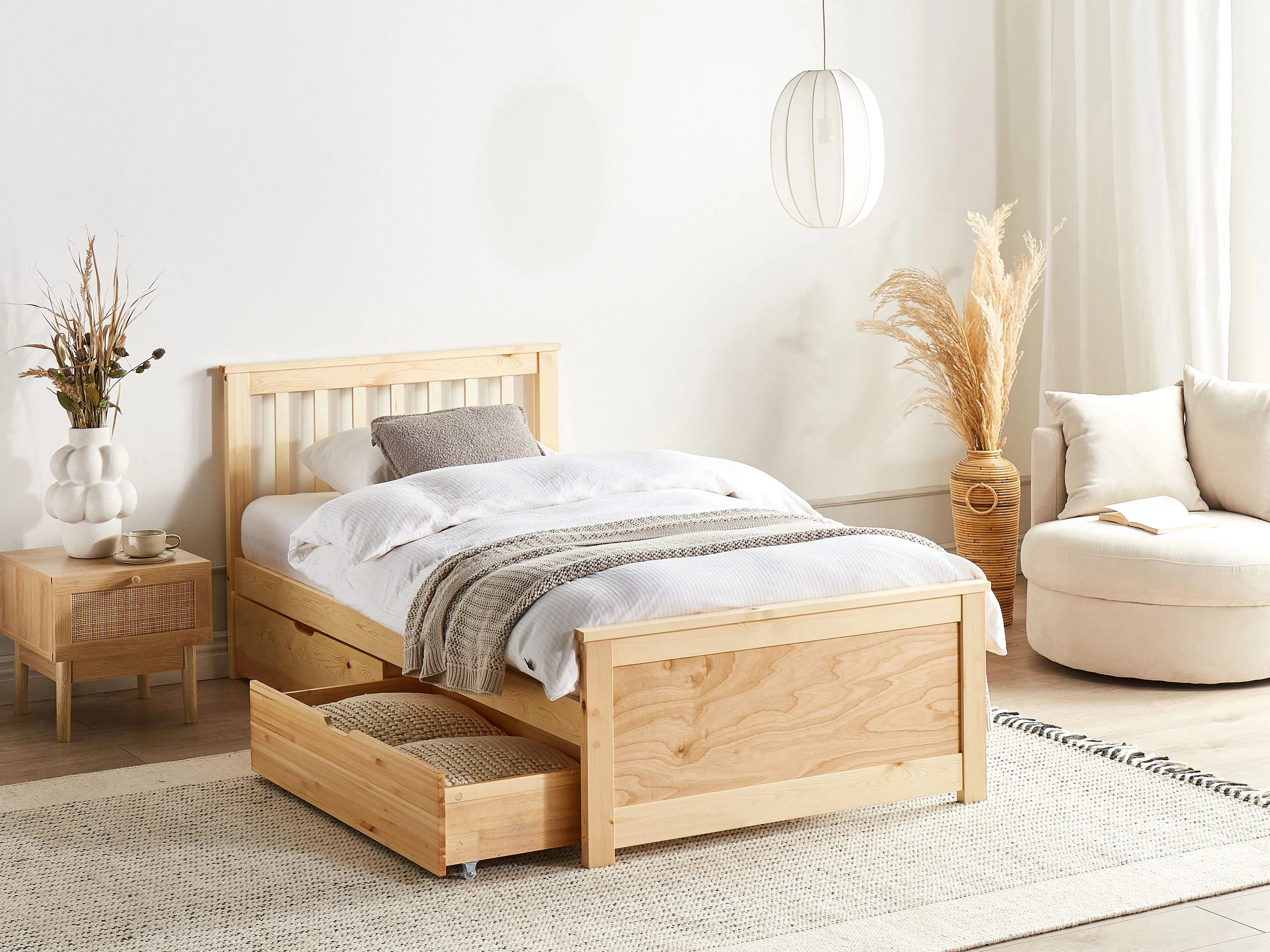 Bed with 2 Drawers Pine Wood OLENDON 90 x 200 cm (EU Single) Light Brown