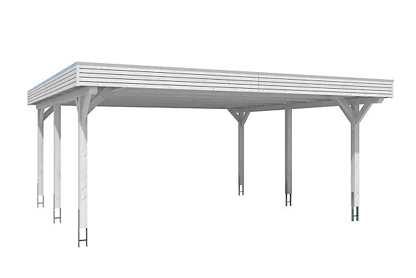 Carport SKAN HOLZ Spessart 611x604cm, bois lamellé-collé, traitement coloré blanc
