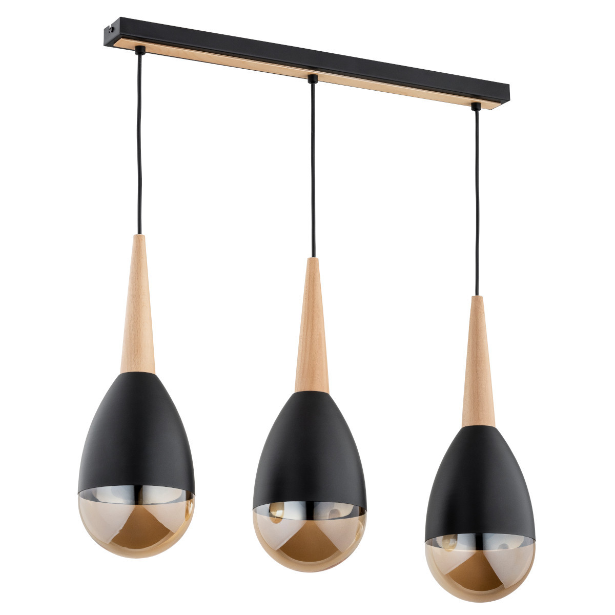 Lampa wisząca jasne drewno-czarna MASTER 3xE14x10W wym: 90x15x82 cm Alfa