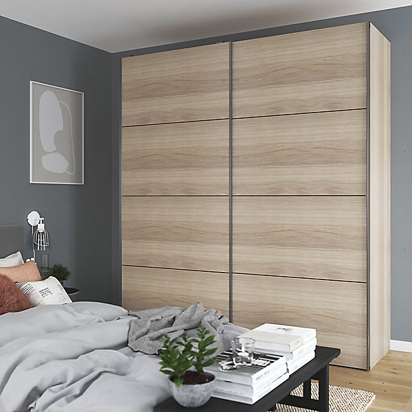Armoire penderie portes coulissantes effet chêne GoodHome Atomia H. 225 x L. 150 x P. 63,5 cm