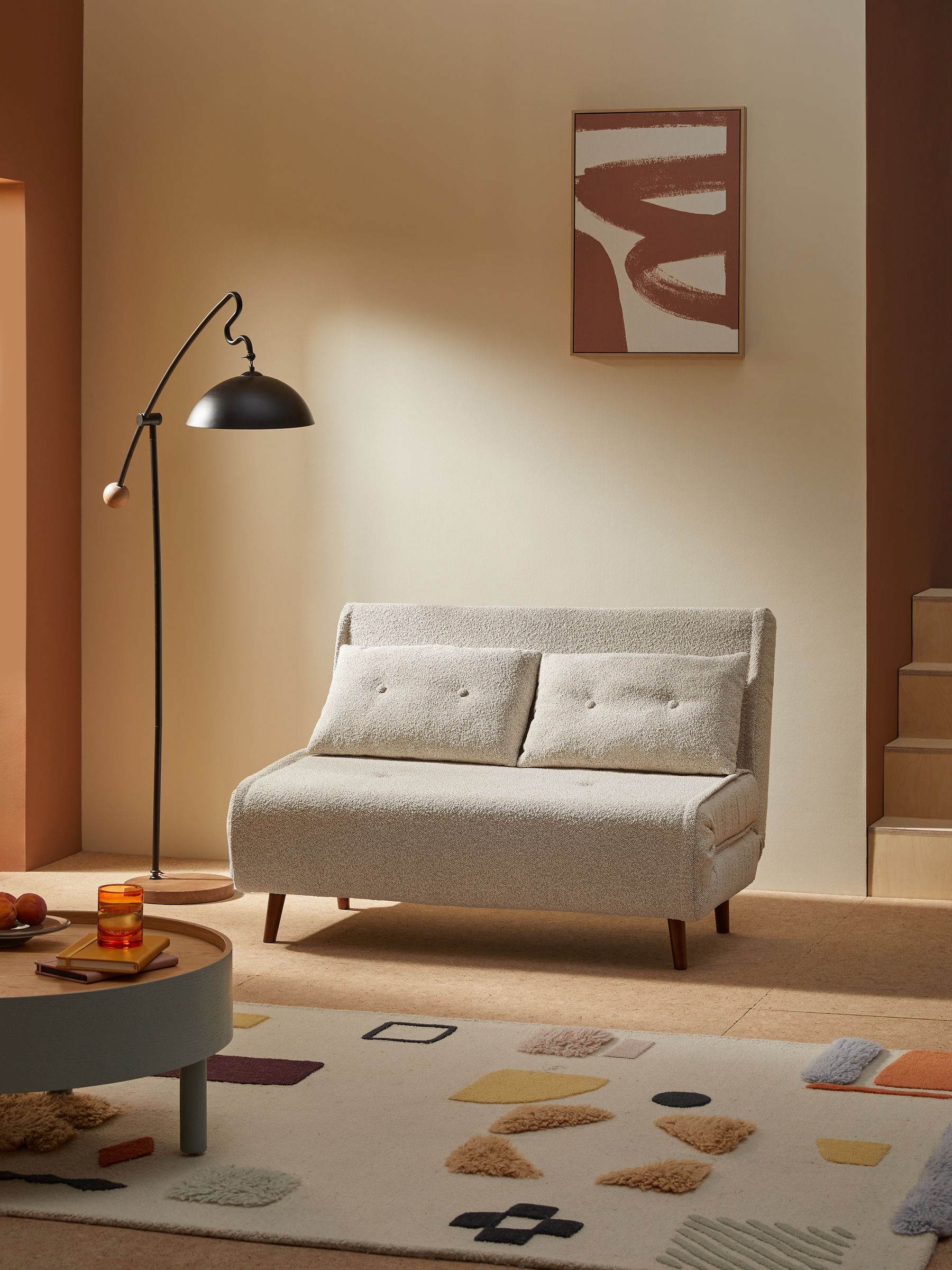 Regular Haru 2 Seater Sofa Bed in Off White Natural Pax Boucle
