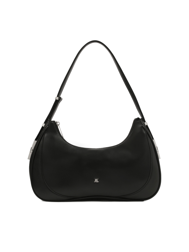 Black monogrammed baguette handbag